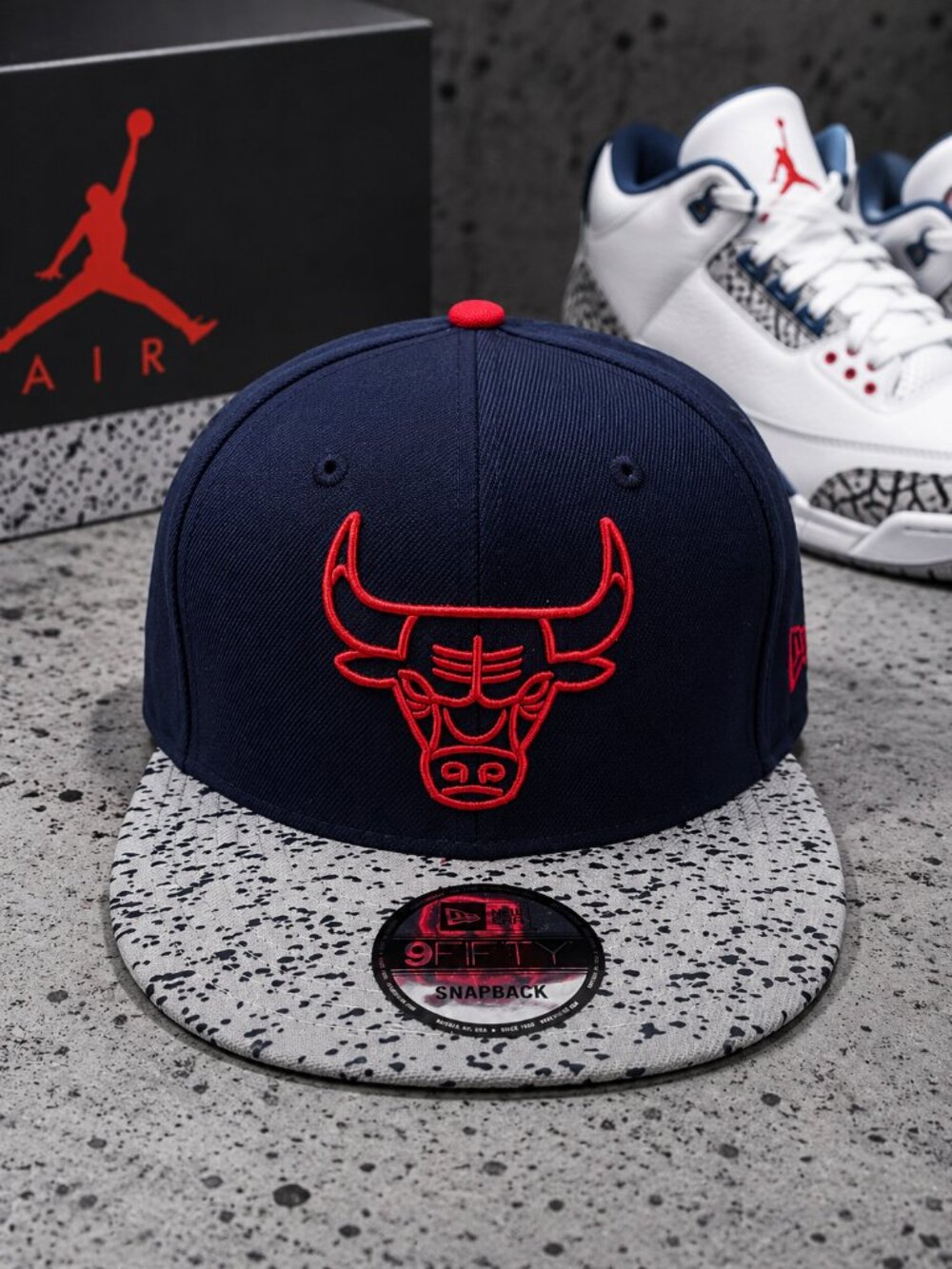 New Era Chicago Bulls Jordan True Blue Midnight Navy 9Fifty 950 Cement Hat Cap